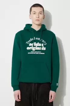 adidas Originals bluza barbati, culoarea verde, cu gluga, cu imprimeu imagine