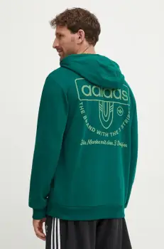 adidas Originals bluza barbati, culoarea verde, cu gluga, cu imprimeu, IW3247 imagine