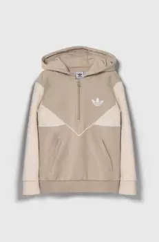 adidas Originals bluza copii culoarea bej, cu gluga, cu imprimeu imagine
