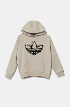 adidas Originals bluza copii culoarea bej, cu gluga, cu imprimeu, JD0366 imagine