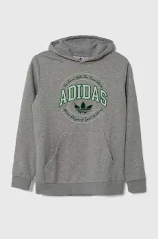adidas Originals bluza copii culoarea gri, cu gluga, melanj imagine