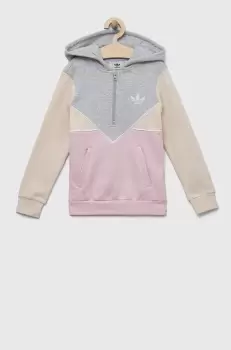 adidas Originals bluza copii culoarea gri, cu gluga, modelator imagine