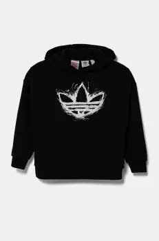 adidas Originals bluza copii culoarea negru, cu gluga, cu imprimeu, JD0365 imagine