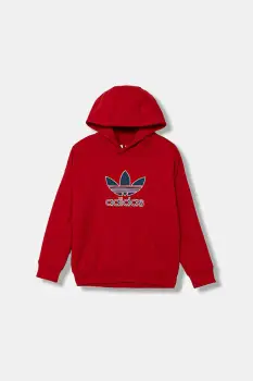 adidas Originals bluza copii culoarea rosu, cu gluga, cu imprimeu, JV8652 imagine