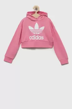 adidas Originals bluza copii culoarea roz, cu gluga, cu imprimeu imagine
