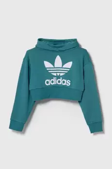 adidas Originals bluza copii culoarea turcoaz, cu gluga, cu imprimeu imagine