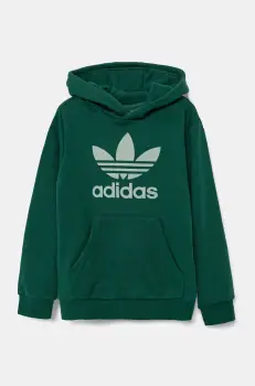 adidas Originals bluza copii culoarea verde, cu gluga, cu imprimeu, JD1648 imagine