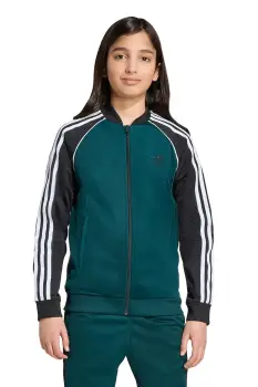 adidas Originals bluza copii culoarea verde, cu gluga, cu imprimeu, JV8565 imagine