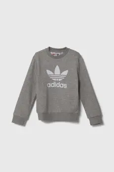 adidas Originals bluza copii TREFOIL CREW culoarea gri, cu imprimeu, IY7436 imagine