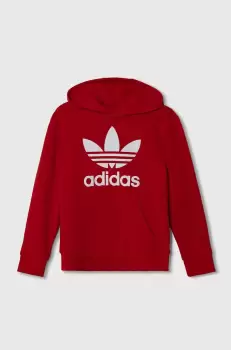 adidas Originals bluza copii TREFOIL culoarea rosu, cu gluga, cu imprimeu imagine