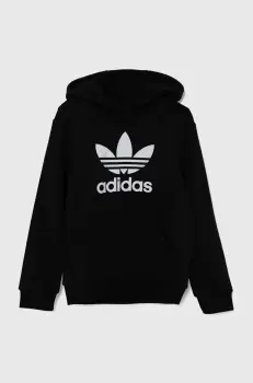 adidas Originals bluza copii TREFOIL HOODIE culoarea negru, cu gluga, cu imprimeu, IY7446 imagine