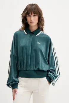 adidas Originals bluza din velur Liberty culoarea verde, cu imprimeu, JW5274 imagine
