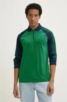 adidas Originals bluza din velur Velour Polo culoarea verde, cu imprimeu, JN5981 imagine