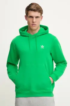 adidas Originals bluza Essential culoarea verde, cu gluga, neted, JN0237 imagine