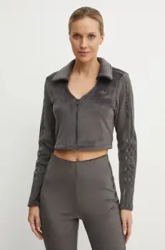 adidas Originals bluza Femme Galore Rib Cardigan femei, culoarea gri, cu imprimeu, JN3019 imagine