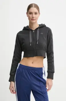 adidas Originals bluza Femme Galore Short Fulzip Hoodie femei, culoarea gri, cu gluga, cu imprimeu, JN3006 imagine
