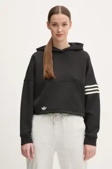 adidas Originals bluza Neuclassics femei, culoarea negru, cu gluga, cu imprimeu, JI8500 imagine