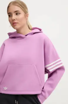 adidas Originals bluza Neuclassicscl Hoodie femei, culoarea violet, cu gluga, cu imprimeu, IW5614 imagine