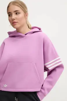 adidas Originals bluza Neuclassicscl Hoodie femei, culoarea violet, cu gluga, cu imprimeu, IW5614 imagine