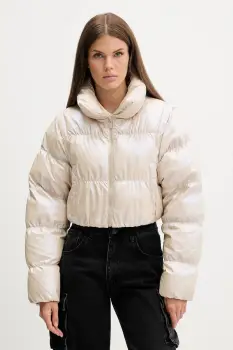 adidas Originals geaca Ess Glossy culoarea bej, de iarna, oversize, JX2985 imagine