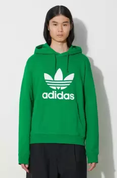adidas Originals hanorac de bumbac Adicolor Classics Trefoil barbati, culoarea verde , cu gluga, cu imprimeu IM9403 imagine