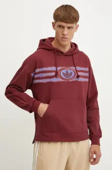 adidas Originals hanorac de bumbac barbati, culoarea bordo, cu gluga, cu imprimeu, JM0470 imagine