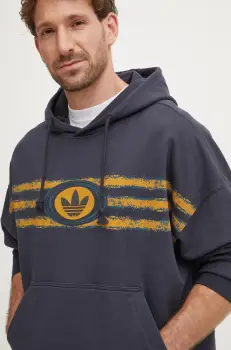 adidas Originals hanorac de bumbac barbati, culoarea gri, cu gluga, cu imprimeu, JM0469 imagine