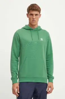 adidas Originals hanorac de bumbac barbati, culoarea verde, cu gluga, neted, IX7671 imagine