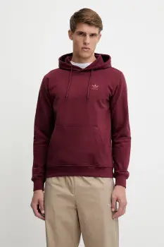 adidas Originals hanorac de bumbac Essential culoarea bordo, cu gluga, uni, JD2409 imagine