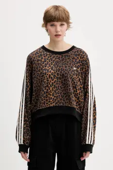 adidas Originals hanorac de bumbac Leopard culoarea maro, cu imprimeu, JW7303 imagine