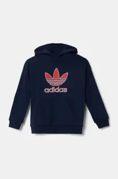 adidas Originals hanorac de bumbac pentru copii culoarea albastru marin, cu gluga, cu imprimeu, JC9128 imagine