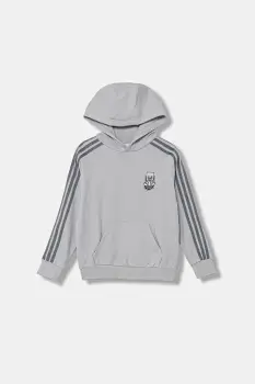 adidas Originals hanorac de bumbac pentru copii culoarea gri, cu gluga, cu imprimeu, JW7725 imagine