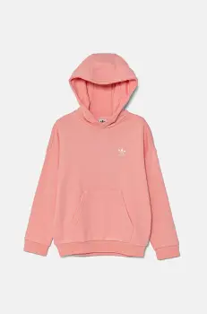 adidas Originals hanorac de bumbac pentru copii HOODIE culoarea portocaliu, cu gluga, neted, IX7615 imagine