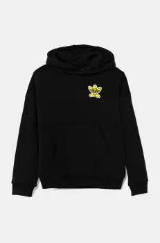 adidas Originals hanorac de bumbac pentru copii x Smiley World culoarea negru, cu gluga, cu imprimeu, JD0428 imagine
