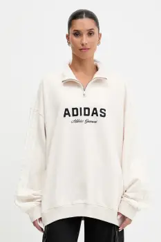 adidas Originals hanorac de bumbac Quarter Zip culoarea bej, cu gluga, cu imprimeu, KF2310 imagine