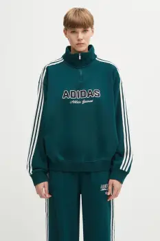 adidas Originals hanorac de bumbac Quarter Zip culoarea verde, cu imprimeu, KF2309 imagine