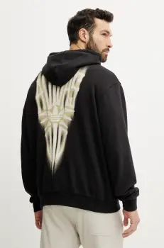 adidas Originals hanorac de bumbac Skeleton Hoodie barbati, culoarea negru, cu gluga, cu imprimeu, JI5928 imagine