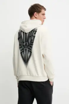 adidas Originals hanorac de bumbac Skeleton Hoodie culoarea bej, cu gluga, cu imprimeu, JN4557 imagine