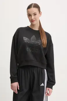 adidas Originals hanorac de bumbac SNAKE CREW femei, culoarea negru, cu imprimeu, JN7291 imagine