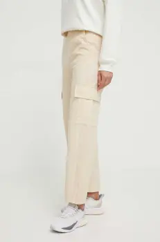 adidas Originals pantaloni de bumbac culoarea bej, drept, high waist, IU2695 imagine