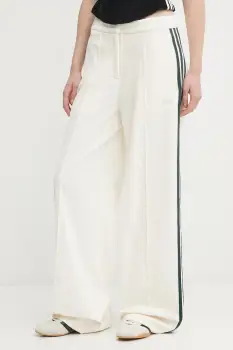 adidas Originals pantaloni de catifea Velvet culoarea bej, drept, high waist, KF2303 imagine