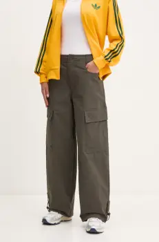 adidas Originals pantaloni Essential femei, culoarea verde, lat, high waist, JD4785 imagine