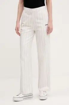 adidas Originals pantaloni PINSTRIPE PANTS femei, culoarea bej, lat, high waist, JJ3483 imagine