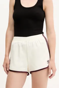 adidas Originals pantaloni scurti 3-Stripes culoarea bej, cu imprimeu, high waist, KA7739 imagine