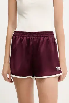 adidas Originals pantaloni scurti 3-Stripes culoarea bordo, uni, high waist, KA7738 imagine