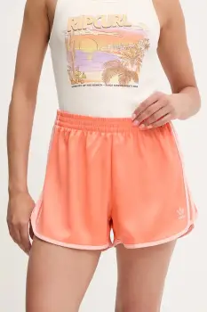 adidas Originals pantaloni scurti 3-Stripes culoarea portocaliu, uni, high waist, JD3122 imagine
