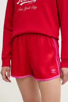 adidas Originals pantaloni scurti 3-Stripes culoarea rosu, cu imprimeu, high waist, JZ3513 imagine