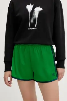 adidas Originals pantaloni scurti 3-Stripes culoarea verde, cu imprimeu, medium waist, JZ3512 imagine