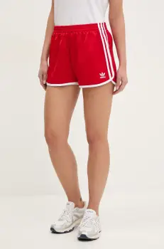 adidas Originals pantaloni scurti 3S SPRINTER femei, culoarea rosu, cu imprimeu, high waist, JD3120 imagine