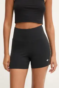 adidas Originals pantaloni scurti Booty Short culoarea negru, cu imprimeu, high waist, JW7305 imagine